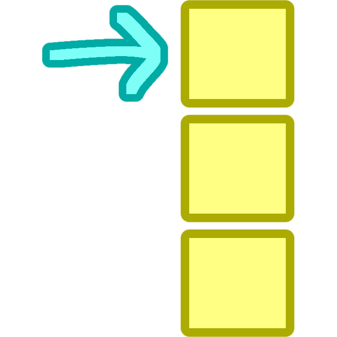 3 yellow squares lined up vertically with darker outlines. there’s a cyan arrow on the left pointing right to the first square with a darker cyan outline